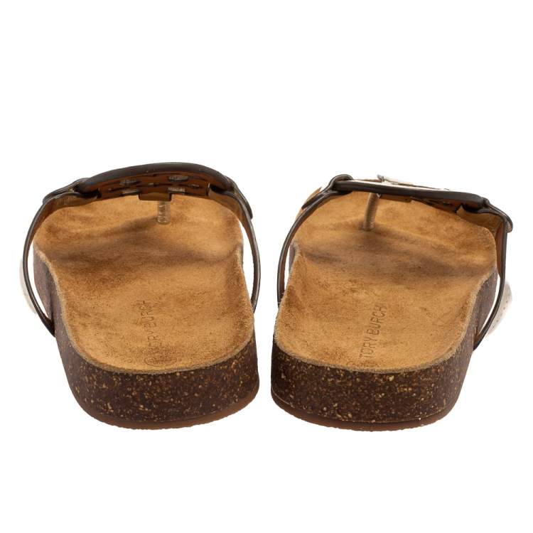 Pre Owned Tory Burch Metallic Leather Miller Cloud Cork Sandals Size 40