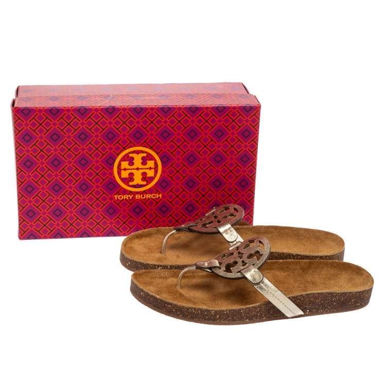 Pre Owned Tory Burch Metallic Leather Miller Cloud Cork Sandals Size 40