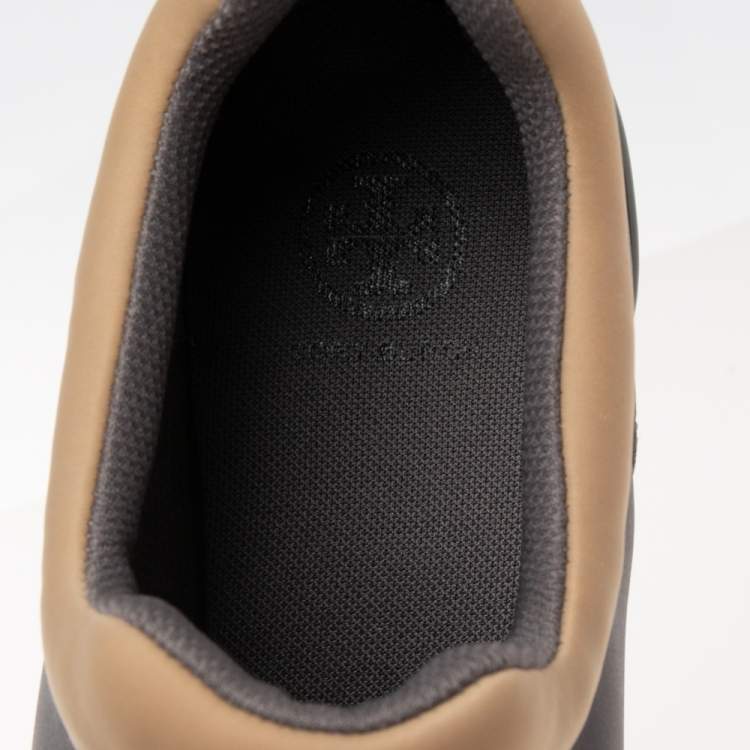 Pre Owned Tory Burch Grey/Brown Fabric Storm Cloud Crystal Embellished Slip On Sneakers Size 40 