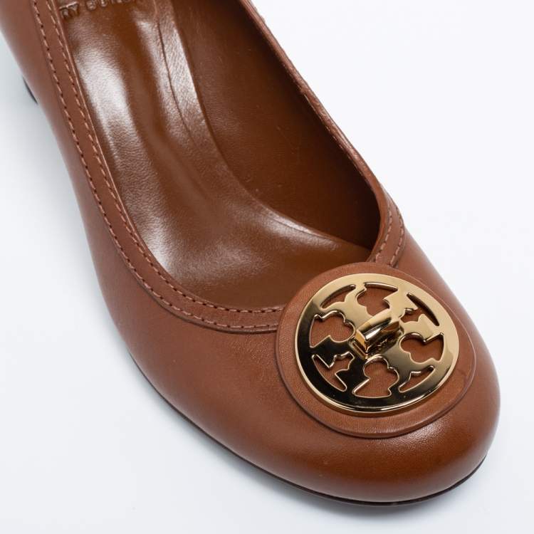 Pre Owned Tory Burch Brown Leather Selma Pumps Size 38