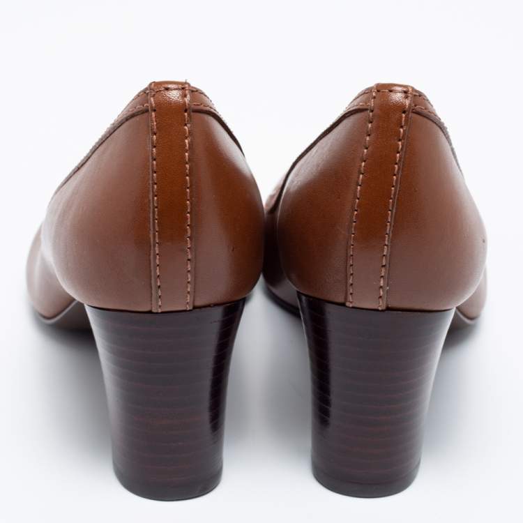 Pre Owned Tory Burch Brown Leather Selma Pumps Size 38