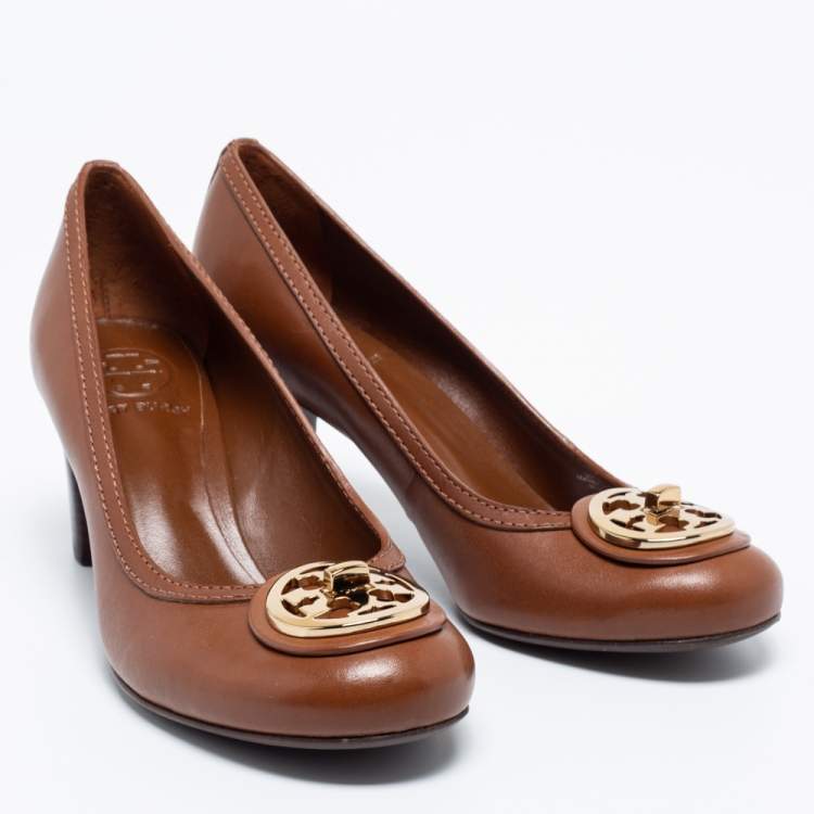 Pre Owned Tory Burch Brown Leather Selma Pumps Size 38