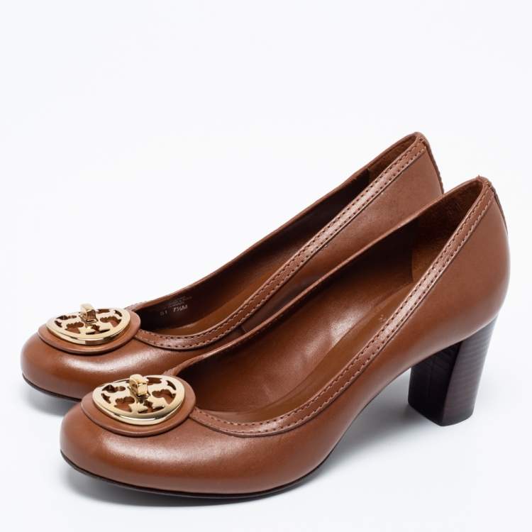 Pre Owned Tory Burch Brown Leather Selma Pumps Size 38