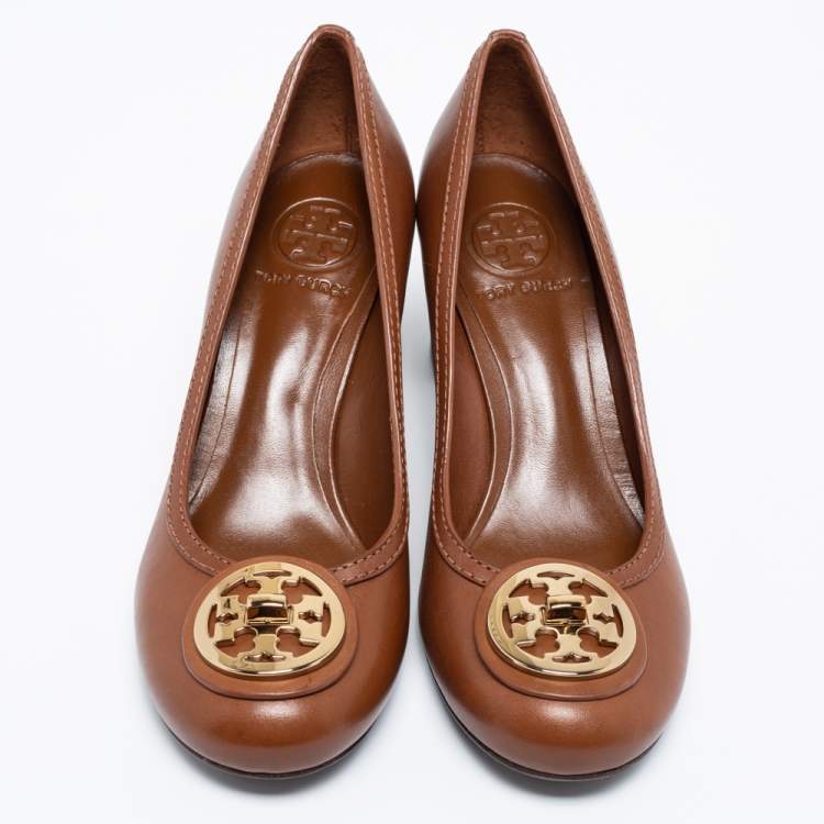 Pre Owned Tory Burch Brown Leather Selma Pumps Size 38