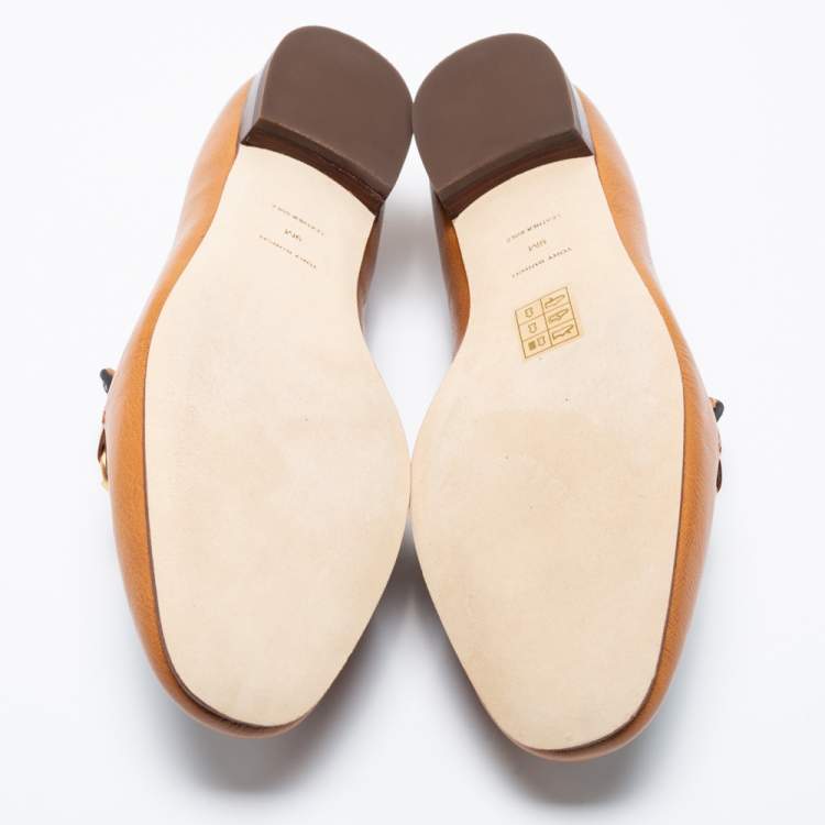 Pre Owned Tory Burch Tan/Beige Leather and Knit Fabric Jessa Loafers Size 39.5