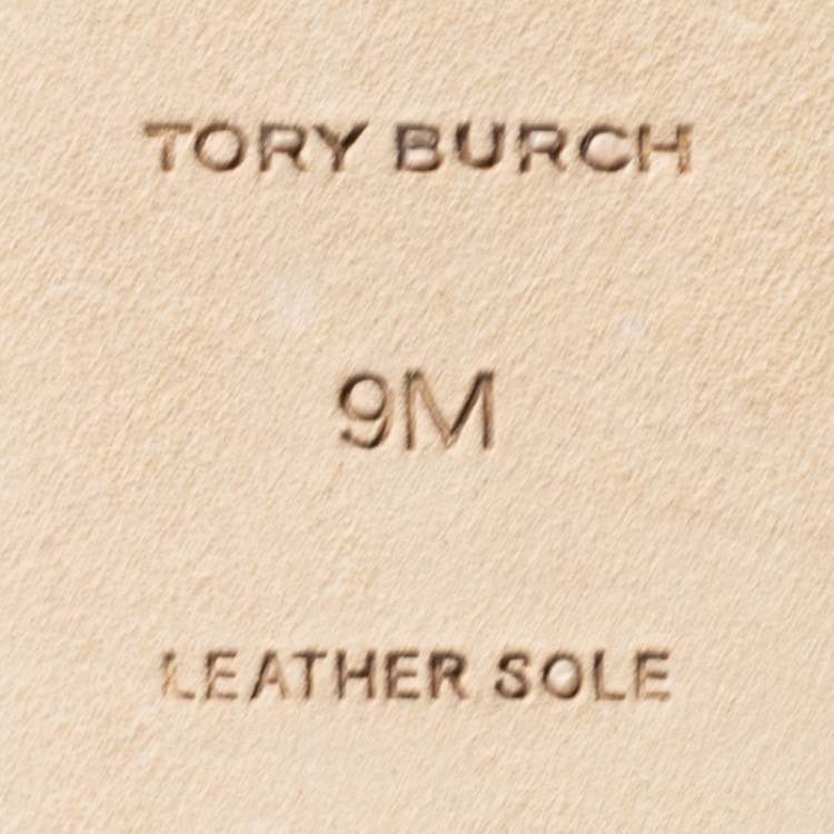 Pre Owned Tory Burch Tan/Beige Leather and Knit Fabric Jessa Loafers Size 39.5