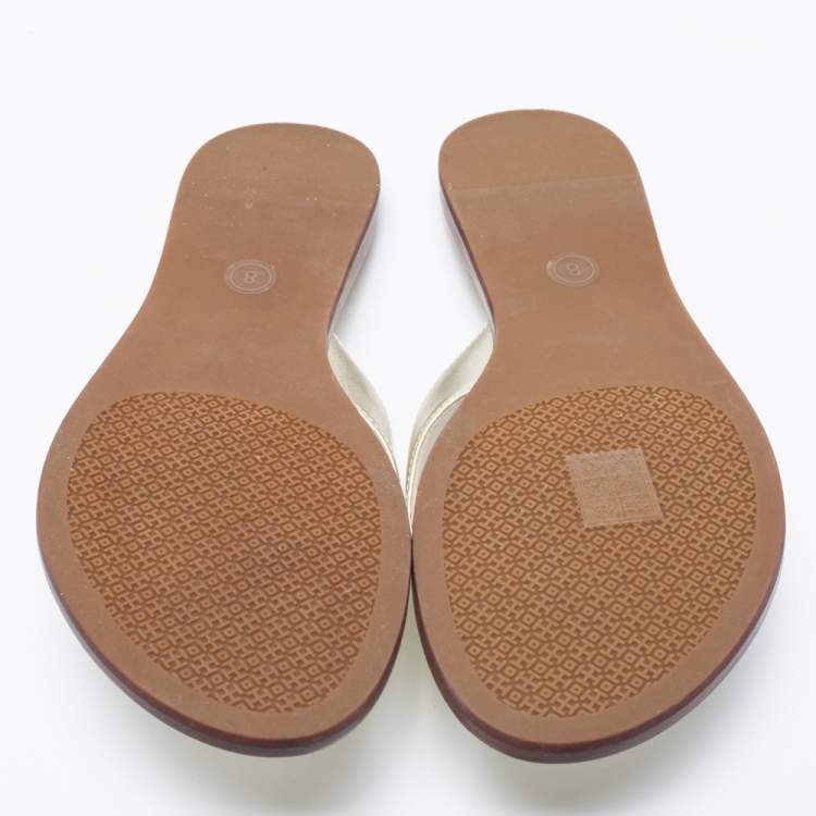 Pre Owned Tory Burch Metallic Gold  Leather Benton Thong Flat Sandals Size 38