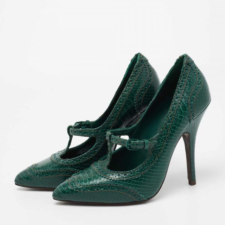 Tory Burch Green Brogue Python Embossed Leather Everly Pumps Size  Tory  Burch | TLC