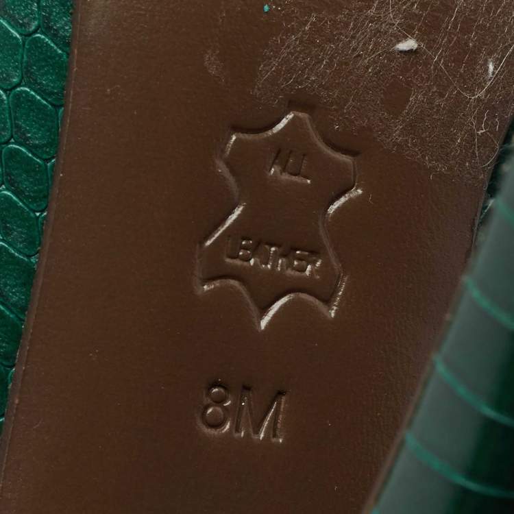 Pre Owned Tory Burch Green Brogue Python Embossed Leather Everly Pumps Size 38.5