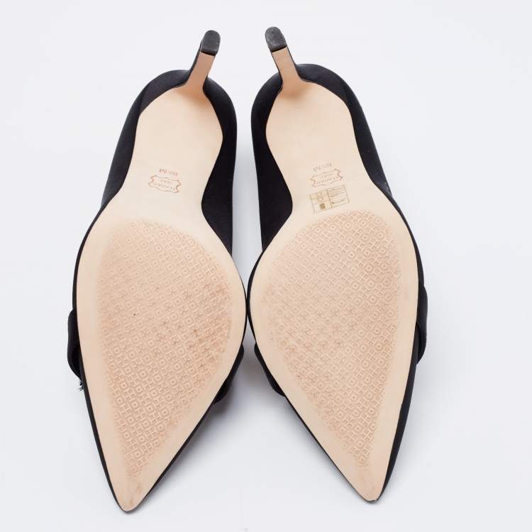 Pre Owned Tory Burch Black Satin Pleated Detail Crystal Embellished Pumps Size 38.5