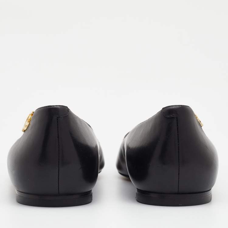 Pre Owned Tory Burch Black Leather Elizabeth Pointed Toe Ballet Flats Size 36.5