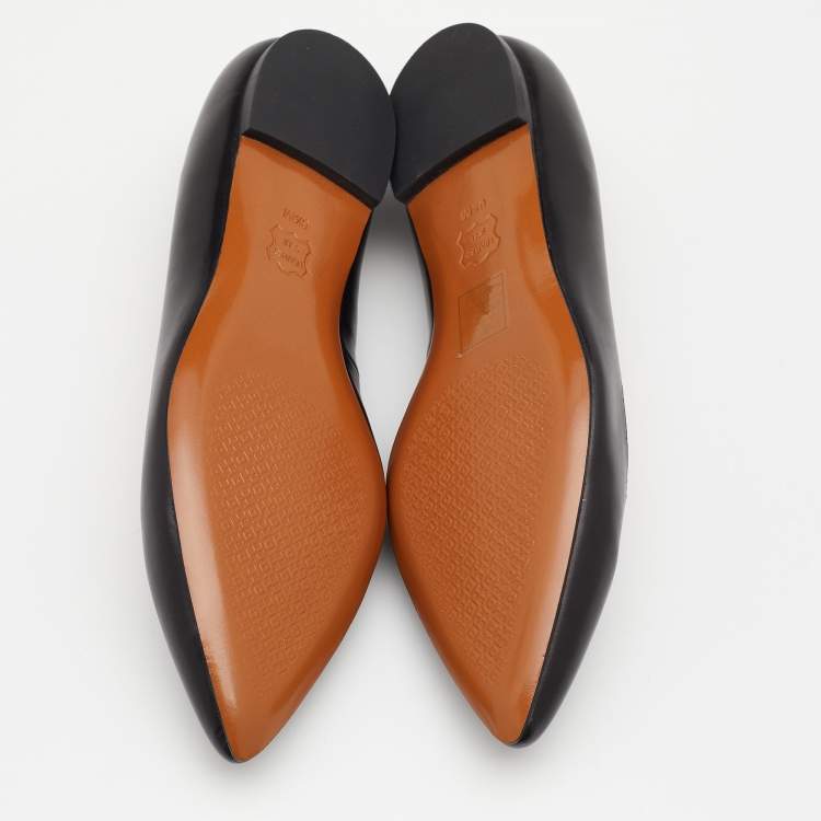 Pre Owned Tory Burch Black Leather Elizabeth Pointed Toe Ballet Flats Size 36.5