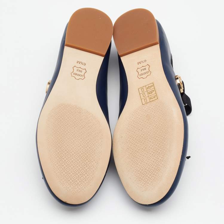 Pre Owned Tory Burch Navy Blue/Black Leather Mary Jane Ballet Flats Size 36.5