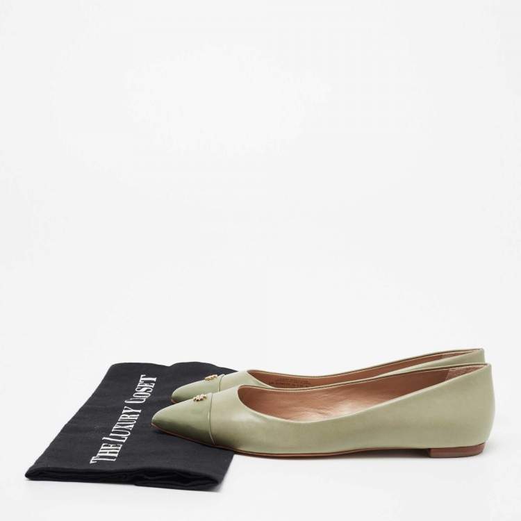 مملوكة مسبقًا Tory Burch Mint Green Leather Kent Pointed-Toe Ballet Flats Size 38.5