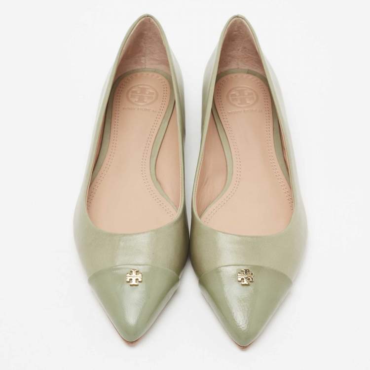 مملوكة مسبقًا Tory Burch Mint Green Leather Kent Pointed-Toe Ballet Flats Size 38.5