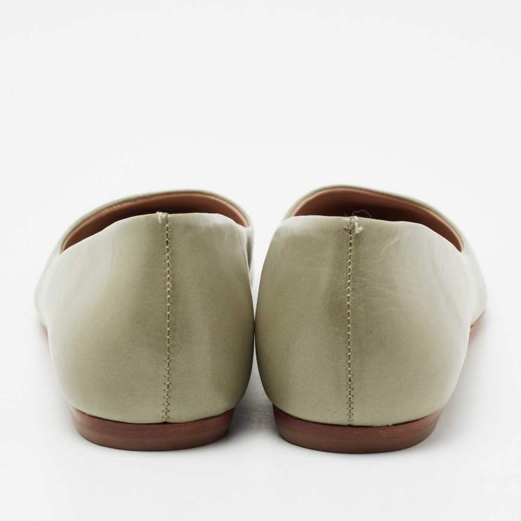مملوكة مسبقًا Tory Burch Mint Green Leather Kent Pointed-Toe Ballet Flats Size 38.5