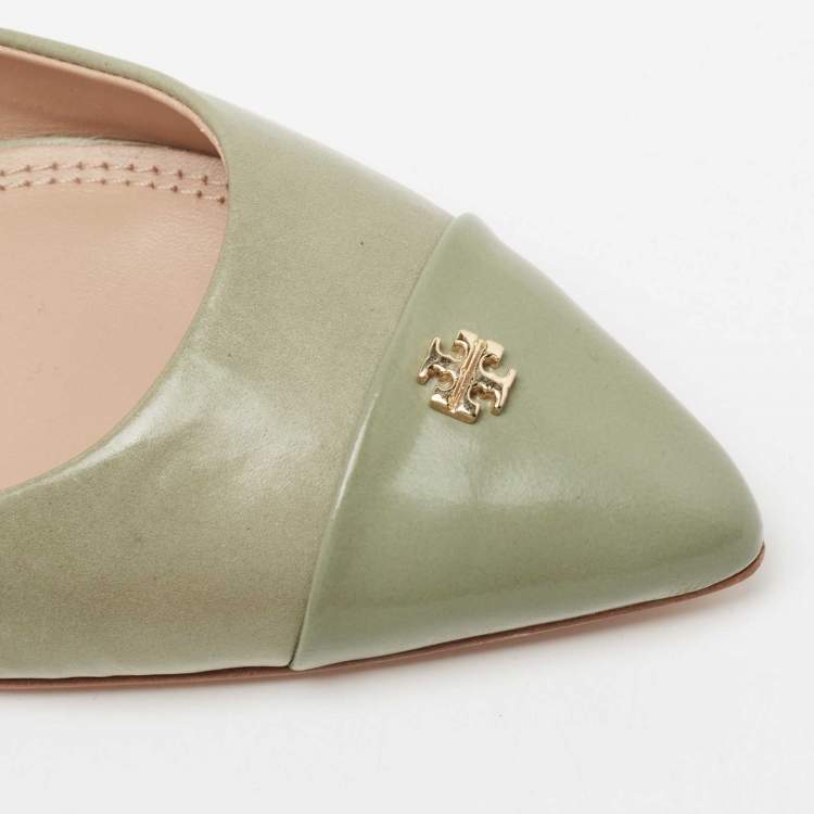 مملوكة مسبقًا Tory Burch Mint Green Leather Kent Pointed-Toe Ballet Flats Size 38.5