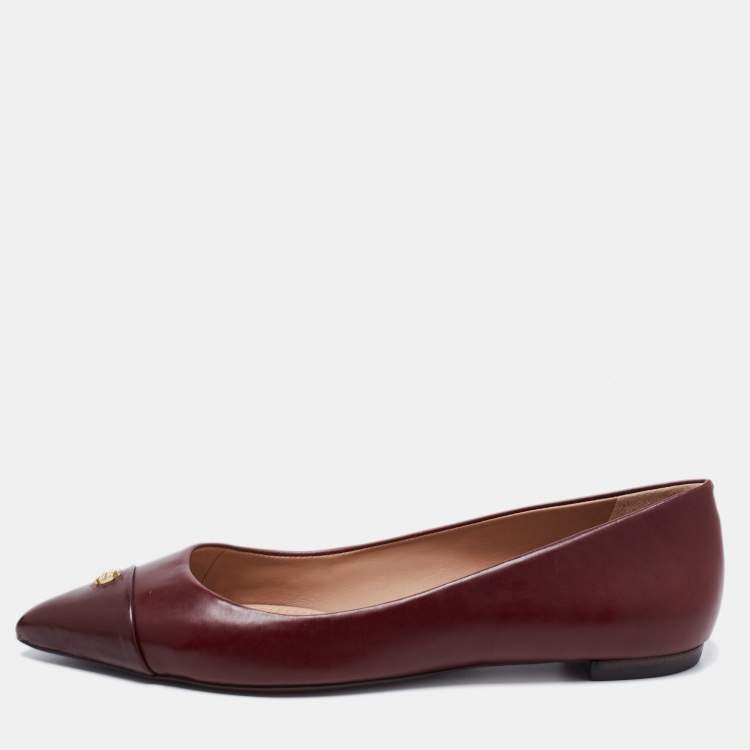 Tory Burch Burgundy Leather Cap Toe Reva Ballet Flats Size 38 Tory Burch |  TLC