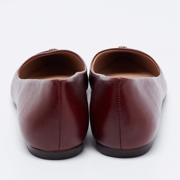 Pre Owned Tory Burch Burgundy Leather Cap Toe Reva Ballet Flats Size 38