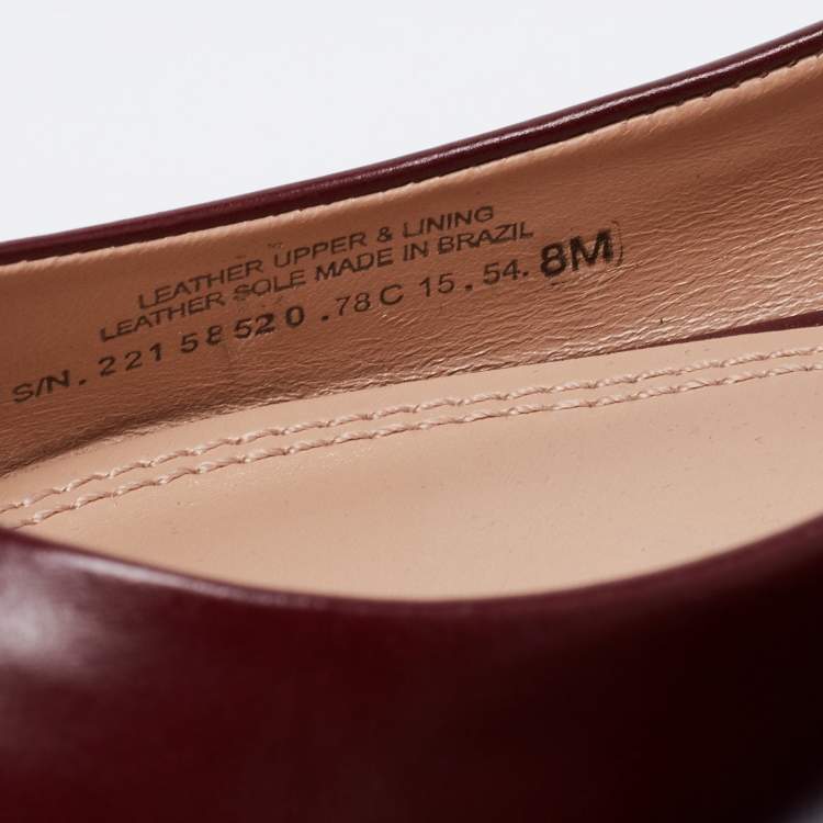 Pre Owned Tory Burch Burgundy Leather Cap Toe Reva Ballet Flats Size 38
