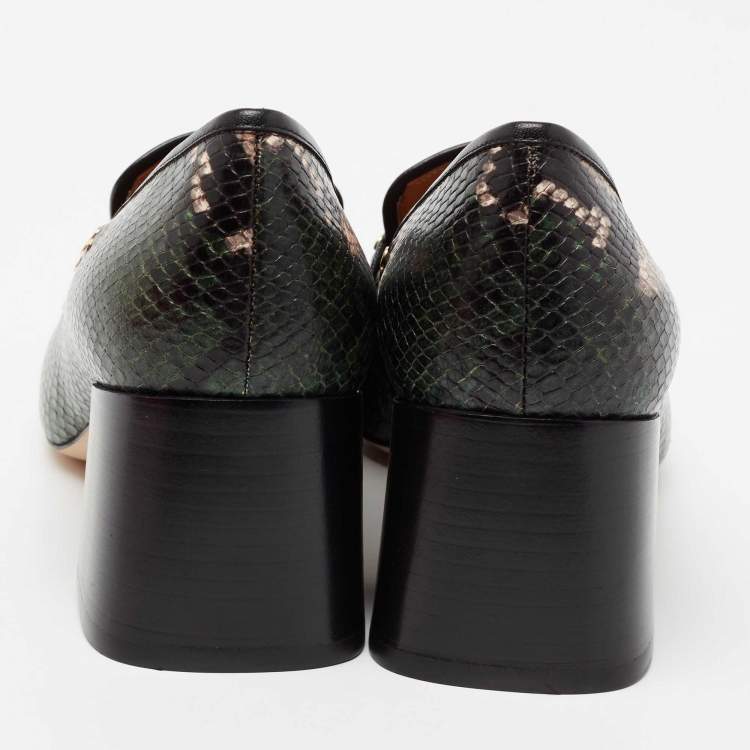 Pre Owned Tory Burch Multicolor Python Embossed Leather Studded Block Heel Loafer Pumps Size 39.5