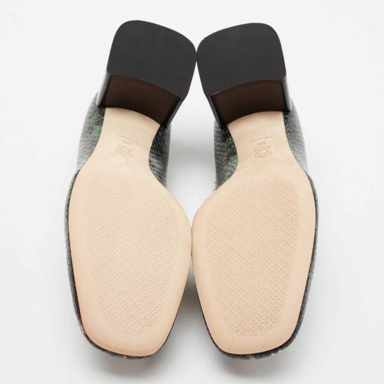 Pre Owned Tory Burch Multicolor Python Embossed Leather Studded Block Heel Loafer Pumps Size 39.5