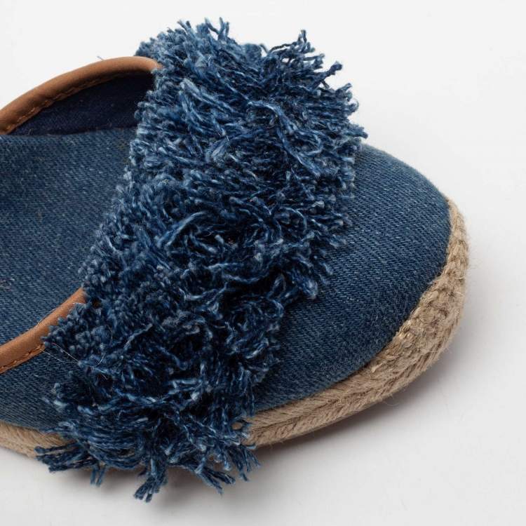 Pre Owned Tory Burch Blue Denim Shaw Espadrille Wedge Sandals Size 41.5
