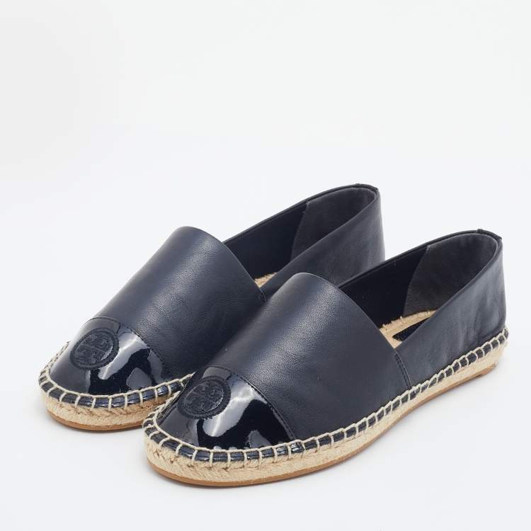 Tory Burch Black Patent and Leather Flat Espadrilles Size  Tory Burch |  TLC