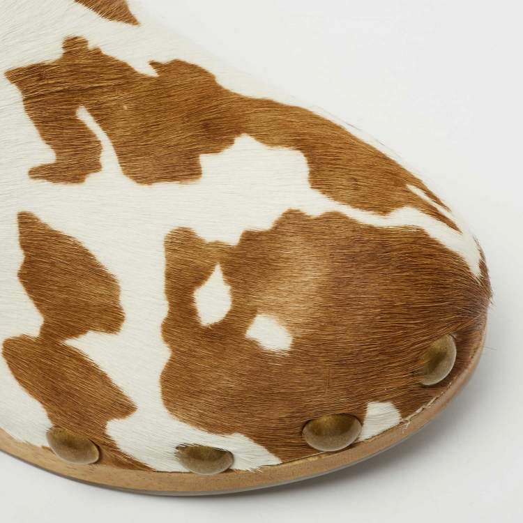 Pre Owned Tory Burch  White/Brown Calf Hair Blythe Slingback Clogs Size 37.5