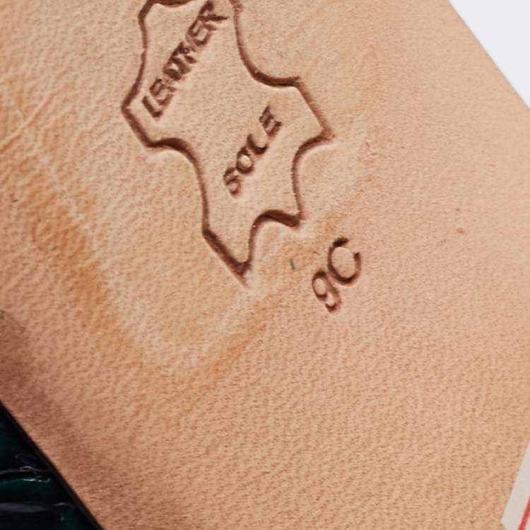 Pre Owned Tory Burch Green Croc Embossed Leather Martine Platform Sandals Size 39
