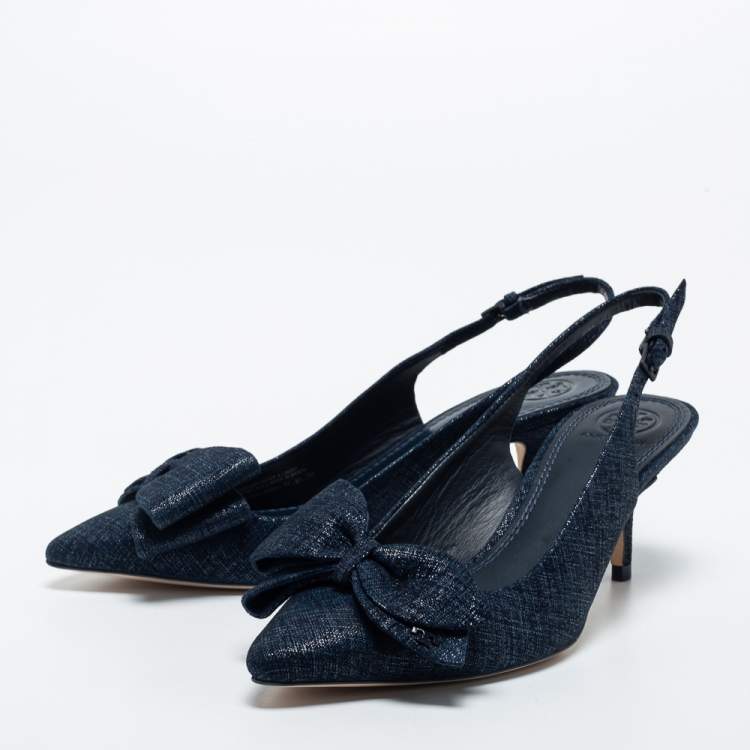 Tory Burch Blue Textured Fabric Rosalind Bow Slingback Sandals Size 37 Tory  Burch | TLC