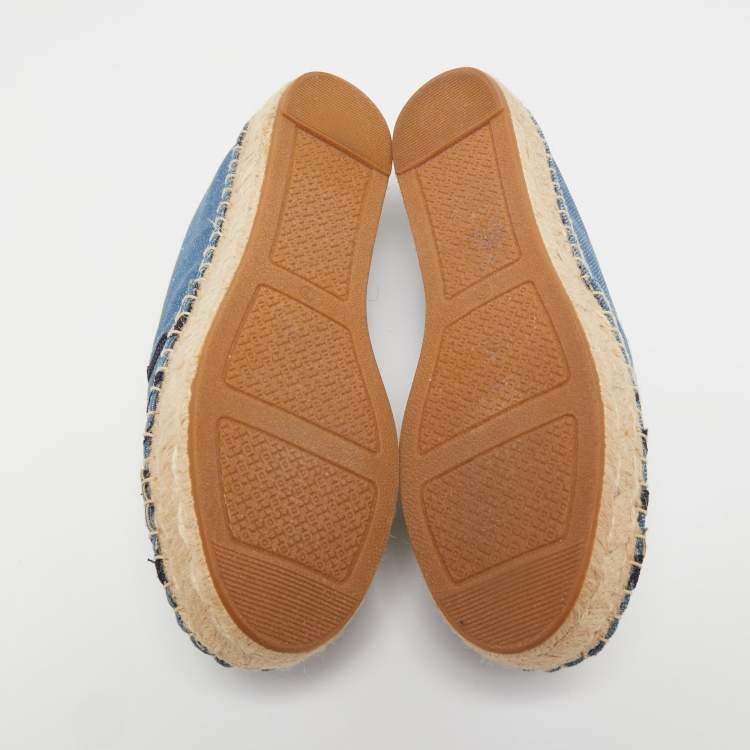 Pre Owned Tory Burch Blue Denim Seaside Espadrille Flats Size 37.5