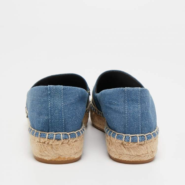 Pre Owned Tory Burch Blue Denim Seaside Espadrille Flats Size 37.5