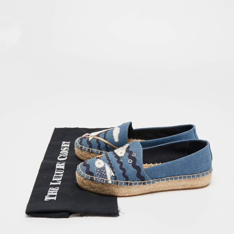 Pre Owned Tory Burch Blue Denim Seaside Espadrille Flats Size 37.5