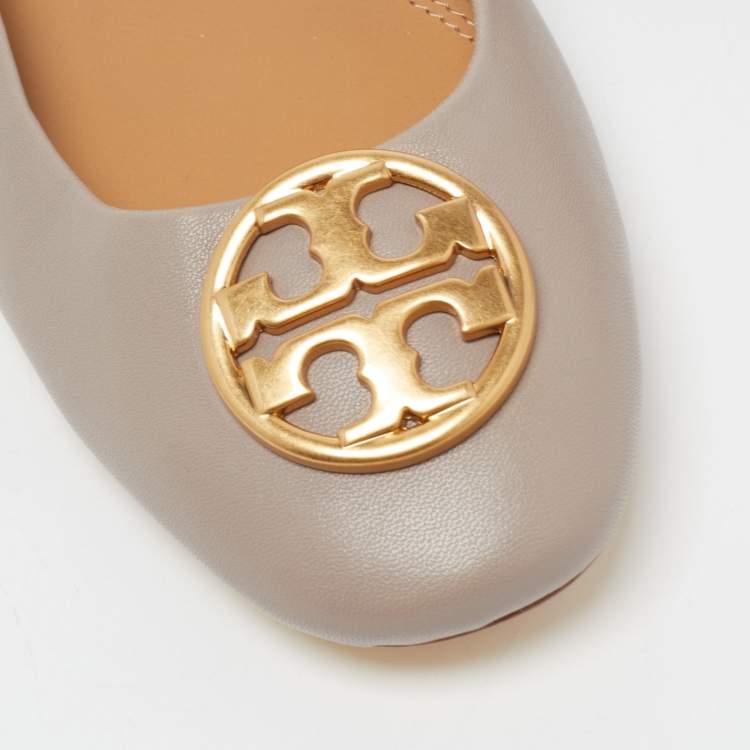 Pre Owned Tory Burch Grey Leather Benton Ballet Flats Size 39