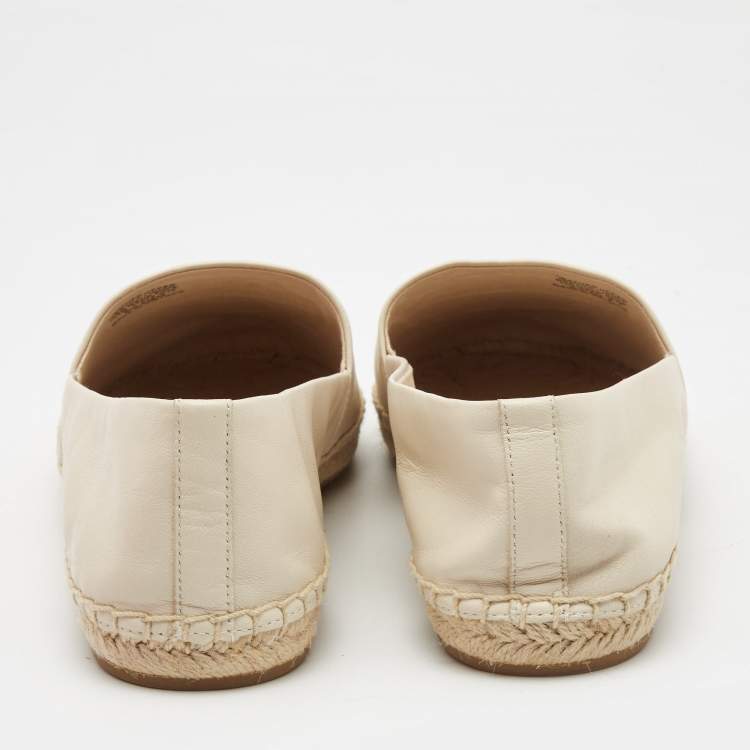 Pre Owned Tory Burch Cream Leather Ines Espadrille Flats Size 41.5