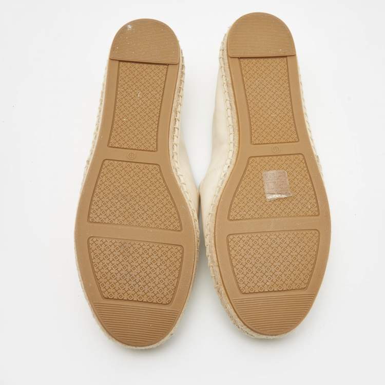 Pre Owned Tory Burch Cream Leather Ines Espadrille Flats Size 41.5