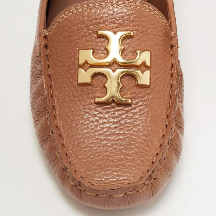 Pre Owned Tory Burch Brown Leather Lowell  Loafers Size 38.5