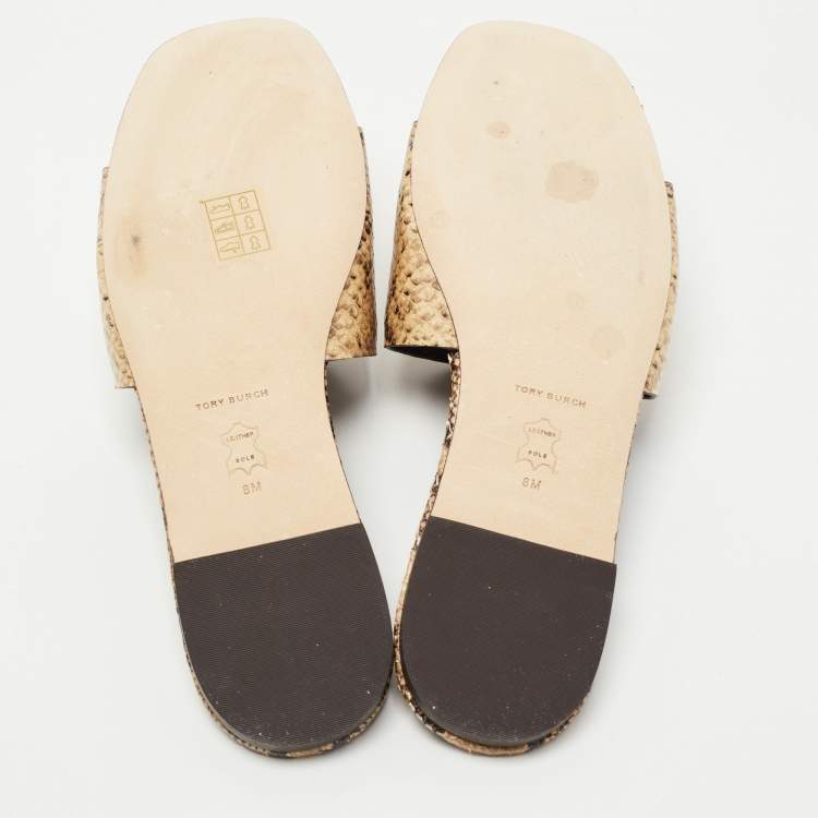 Pre Owned Tory Burch Two Tone Python Leather Eleanor Flat Slides Size 38