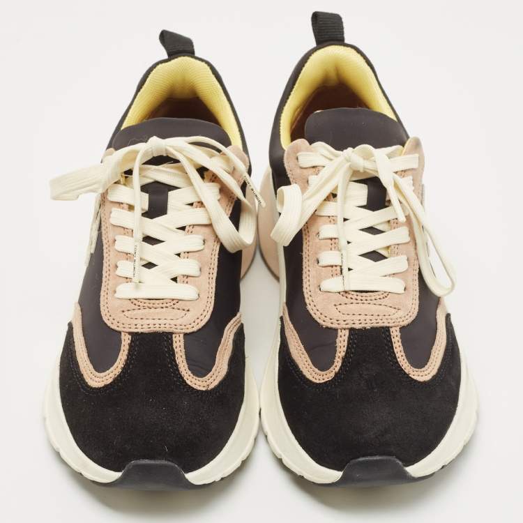 Pre Owned Tory Burch Black/Cream Suede and Fabric Good Luck Low Top Sneakers Size 39