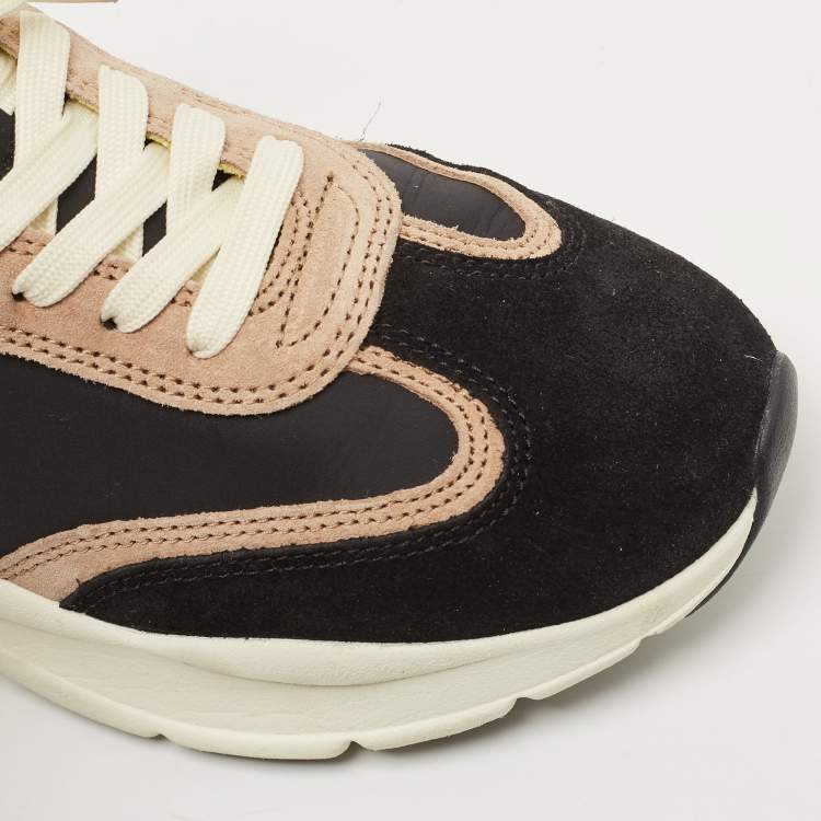 Pre Owned Tory Burch Black/Cream Suede and Fabric Good Luck Low Top Sneakers Size 39