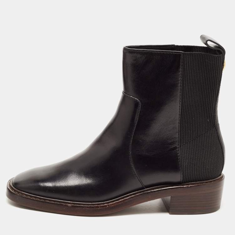 Pre Owned Tory Burch Black Leather Ankle Boots Size 37.5