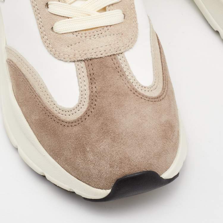 Pre Owned Tory Burch White/Brown Suede and Leather Good Luck Low Top Sneakers Size 40.5