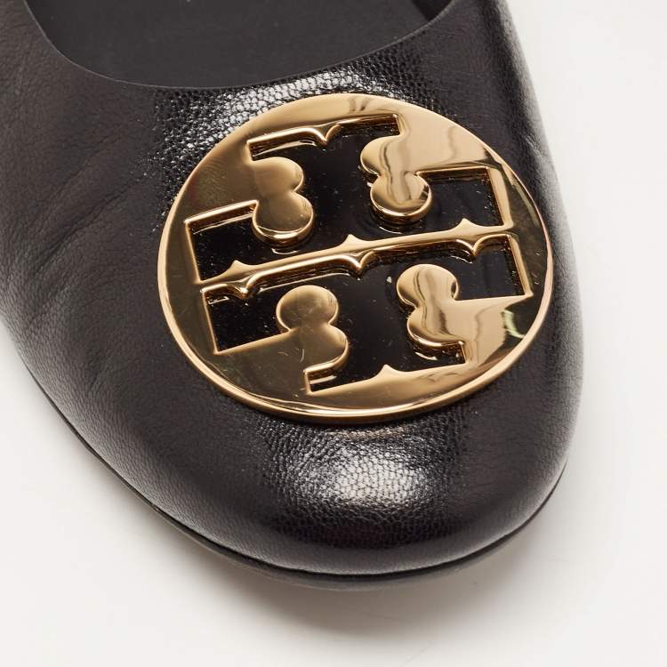 مملوكة مسبقًا Tory Burch Black Leather Minnie Ballet Flats Size 40