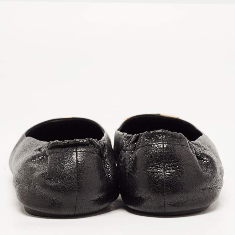 مملوكة مسبقًا Tory Burch Black Leather Minnie Ballet Flats Size 40