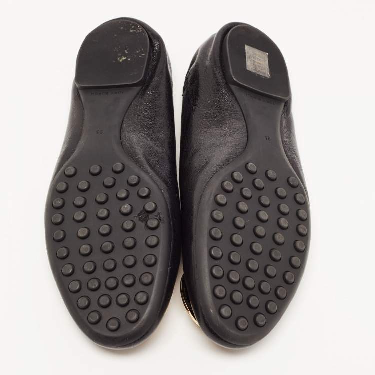 مملوكة مسبقًا Tory Burch Black Leather Minnie Ballet Flats Size 40