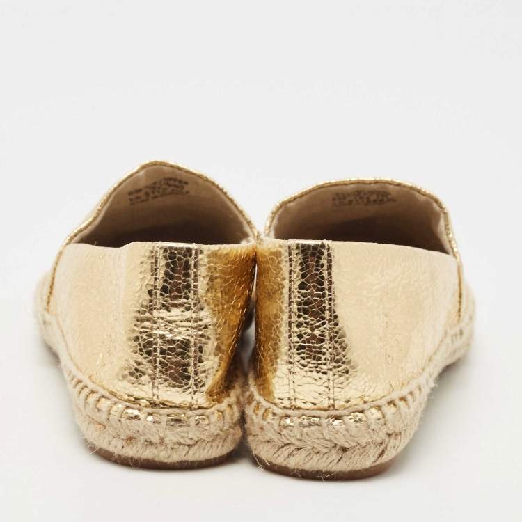 Pre Owned Tory Burch Gold/Brown Leather Espadrille Flats Size 38.5