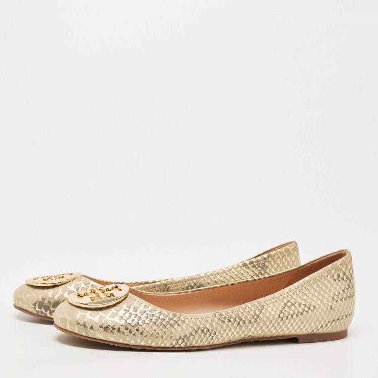 Pre Owned Tory Burch Two Tone Python Embossed Leather Reva Ballet Flats Size 41.5