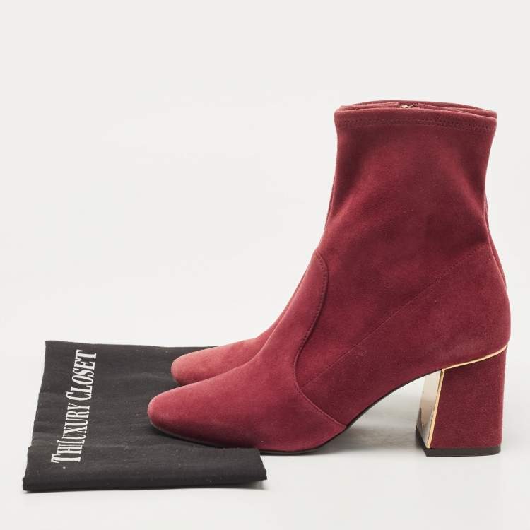 مملوكة مسبقًا Tory Burch Burgundy Suede Ankle Boots Size 37