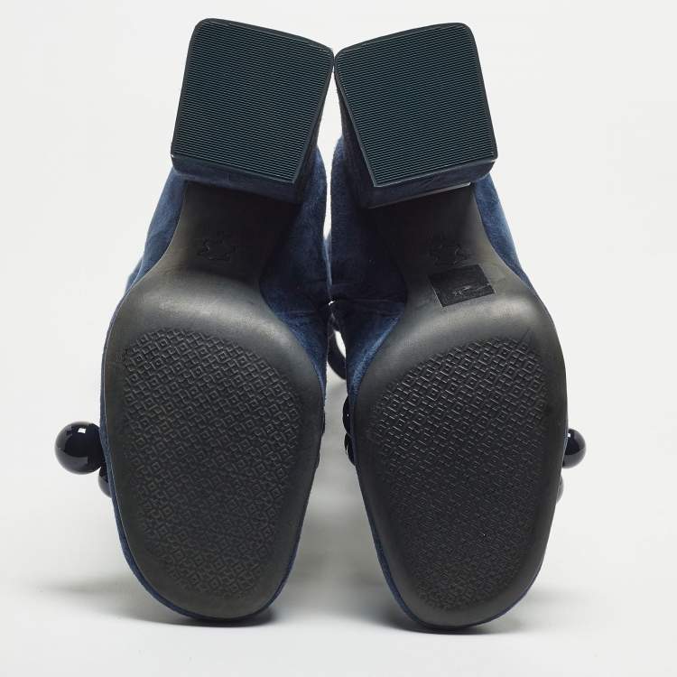 Pre Owned Tory Burch Navy Blue Suede Knee Length Boots Size 37
